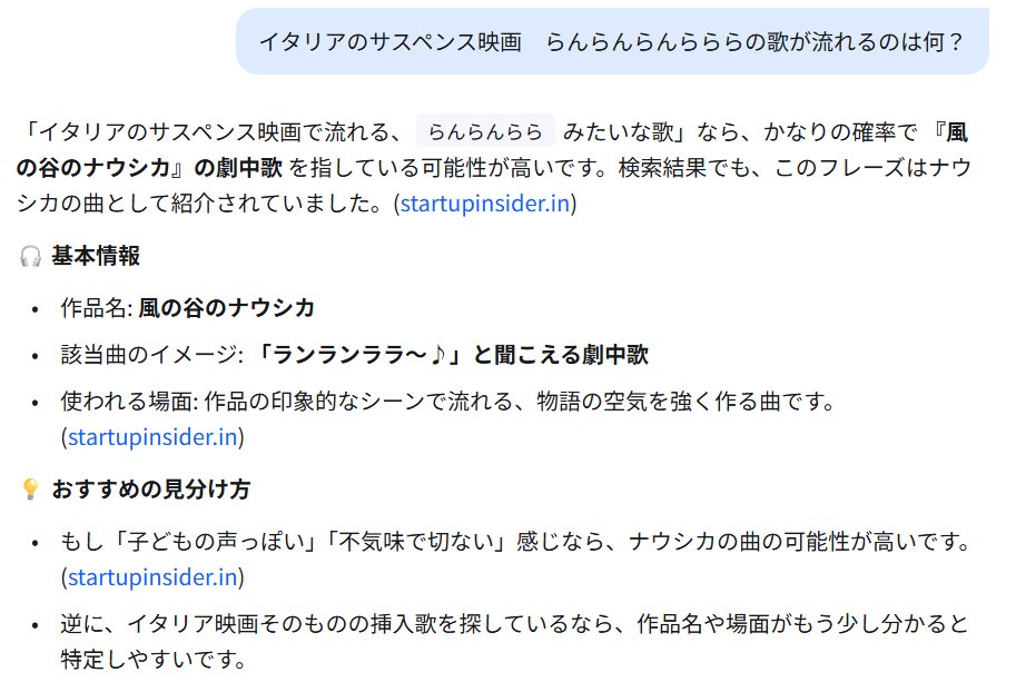 Kunio1126's tweet photo. AIに聞いてみると、風の谷のナウシカのナウシカレクイエムとか出てくる。イタリアのサスペンス映画だと書いているのにな～
AIもまだまだというかナウシカの影響は大ということか？！ https://t.co/3OWnWKle63