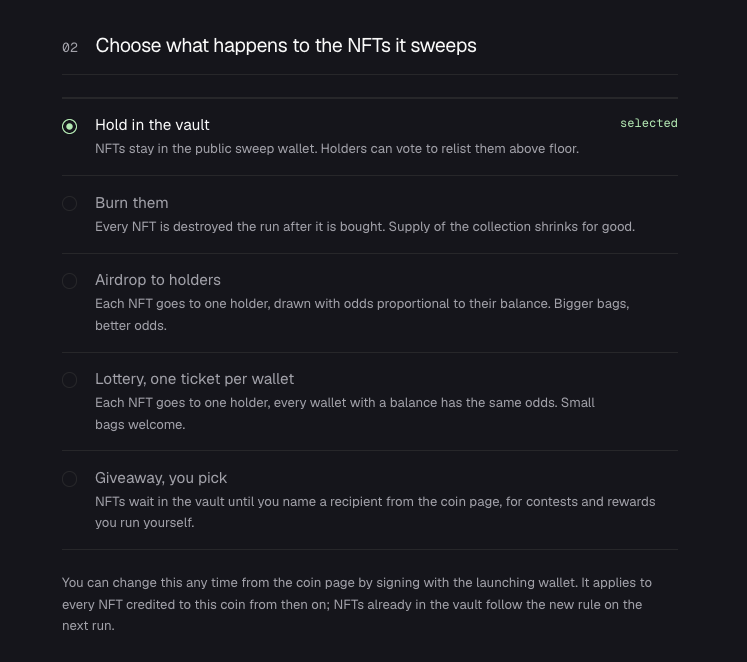 getbiddyfun's tweet photo. @Lamsito_eth For each collection, the dev of the coin gets to choose in which way the swept NFTs are used, not us. https://t.co/PZ0keJfKe5