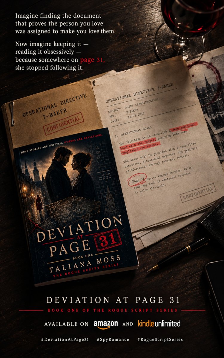 seductiveSuspen's tweet photo. He kept the file. Twenty-three reads. A psychological profile with his own name on it, and a woman who was never supposed to fall for real. Deviation at Page 31. 
#DeviationAtPage31 #SpyRomance #RogueScriptSeries #bookstagram #booktwt https://t.co/h8pVxgrpXK