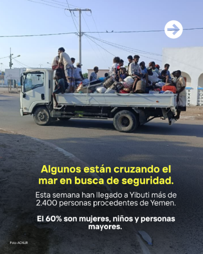 ACNURspain's tweet photo. La escalada del conflicto en Yemen está provocando nuevos desplazamientos y la llegada de refugiados a Yibuti.

La población civil debe ser protegida.
La ayuda humanitaria debe llegar a quienes la necesitan. https://t.co/13ulgal9cI