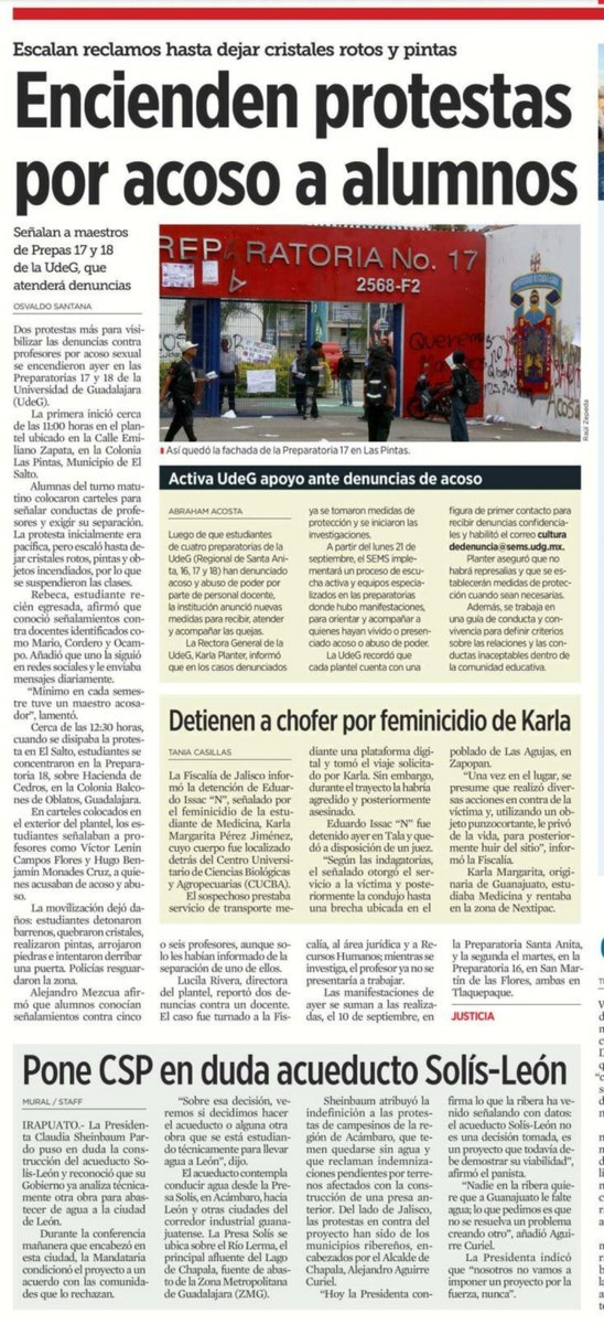 jcrtoral's tweet photo. En cada semestre tuve un acosador: estudiantes de las preparatorias 17 y 18 de @udg_oficial.
Mientras tanto, detienen al chofer por feminicidio de Karla, estudiante de CUCBA, y el Observatorio Ciudadano Nacional contra el Feminicidio cuestiona la efectividad de alerta de género. https://t.co/cpOPKVYXvx