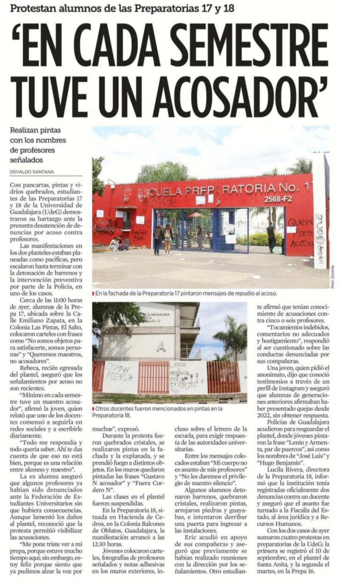 jcrtoral's tweet photo. En cada semestre tuve un acosador: estudiantes de las preparatorias 17 y 18 de @udg_oficial.
Mientras tanto, detienen al chofer por feminicidio de Karla, estudiante de CUCBA, y el Observatorio Ciudadano Nacional contra el Feminicidio cuestiona la efectividad de alerta de género. https://t.co/cpOPKVYXvx