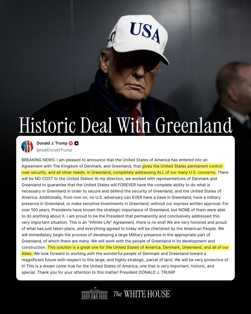 BigdaddyQfs3's tweet photo. BREAKING: President Donald J. Trump announces complete and permanent American security control over Greenland, and excludes any adversary from Greenland and the surrounding region. https://t.co/RSPwFARuJi