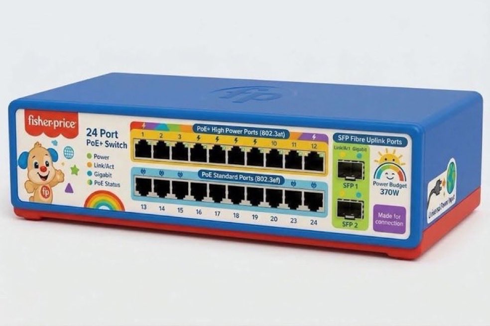 cqcqcqdx's tweet photo. Child’s play…
Fisher Price 
"My First 24-Port PoE+ Switch" https://t.co/w08YvV1szx