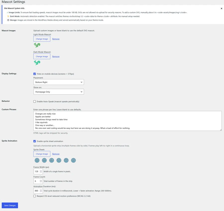 artsquirrelblog's tweet photo. The admin settings for the mascot is functional and keeps to core WordPress functions. I had to do research for this, I use Proton Lumo with a Human in the Loop markdown system I developed. I don't use other AI things and it helped me learn how to set up PHPStan and other linting https://t.co/l1ZrFDbGPJ