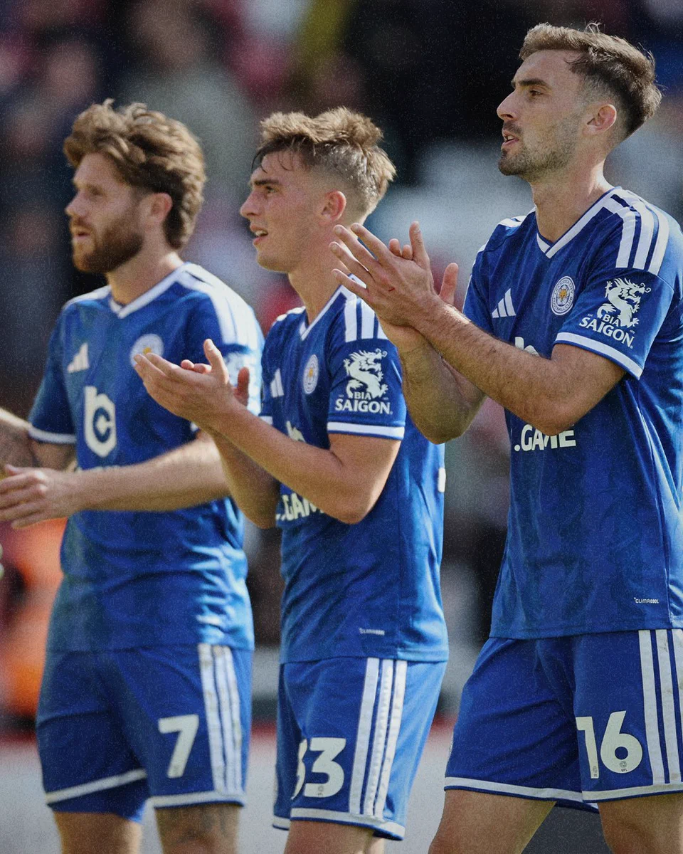 Wes Burns, Luke Thomas and Warren O'Hora show appreciation for the Foxes fans.