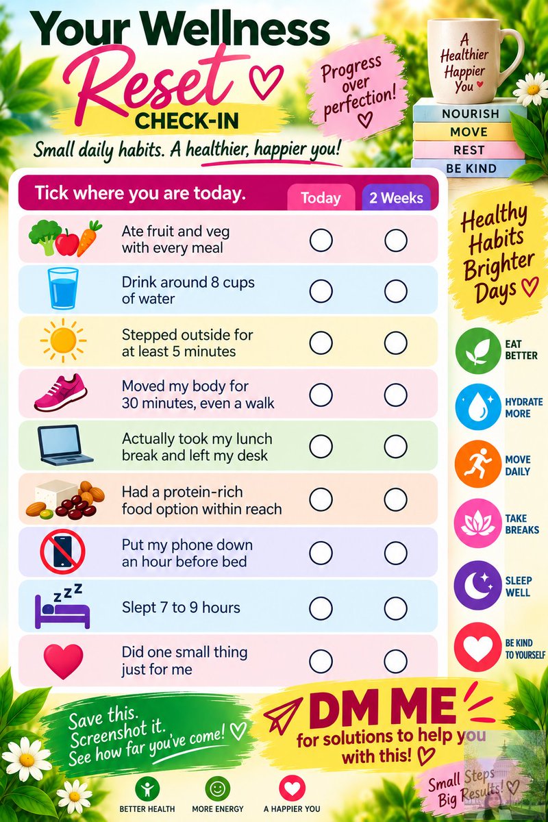 BOOSTHealth6's tweet photo. 🌿 Ready for a Wellness Reset? Small daily habits can create meaningful change! 💚

🥦 Eat more fruits &amp; veggies
💧 Stay hydrated
☀️ Get outside
🚶 Move for 30 minutes
🥗 Choose protein-rich foods
📵 Unplug before bed

#Wellness #HealthyHabits #LifestyleMedicine #HealthierYou https://t.co/SzBOp6pccx