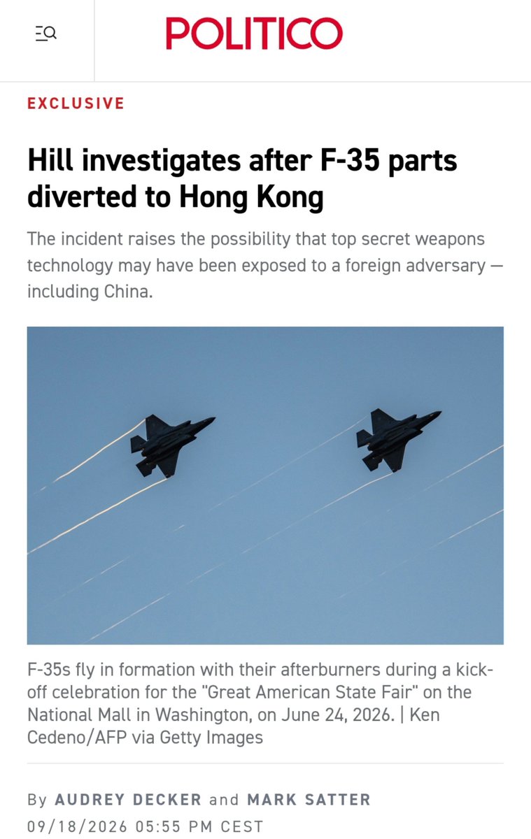 KepaSagardi's tweet photo. ¿Estamos ante el robo tecnológico de la década?
Piezas de F-35 de Australia a EEUU desviadas por alguien hasta Hong Kong y desparecidas.
Incluyendo una cubierta de cabina completa, crítica por el recubrimiento antiradar empleado. https://t.co/rKFAwdIOOz