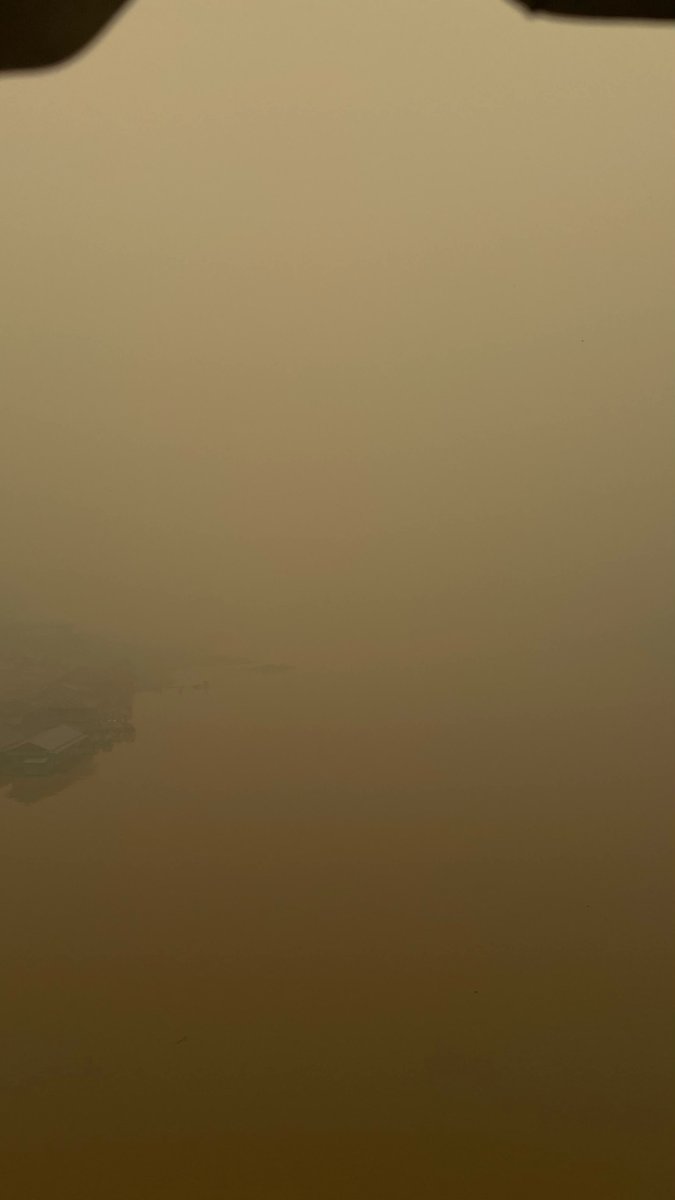 keluhkesahkonoh's tweet photo. Teman-teman, mohon doakan kami. Tempat kami, khususnya di Kalimantan Tengah, Kabupaten Barito Utara, hari ini chaos banget.

Kami masih bertahan dengan fasilitas seadanya, kayak warga biasa. Tetanggaku punya anak umur 2 tahun, suaminya meninggal 4 bulan lalu. Beliau jualan di depan rumah, tapi selama kabut asap ini bahkan gak bisa jualan.

Bayangin ada berapa banyak kehidupan yang jadi terhambat mata pencahariannya gara-gara karhutla ini 🥲

Kami bertahan dengan keadaan masing-masing. Keluar rumah udah pakai masker 3 lapis, tapi tetap aja pas pulang mata perih dan maskernya bau asap.

Mohon ampuni kami ya Rabb 🤲🥲