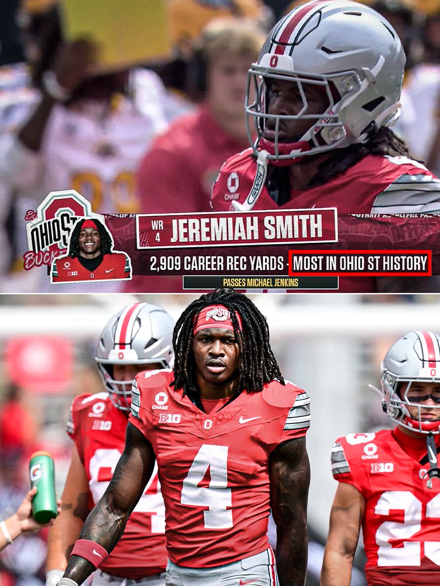 SportsCenter's tweet photo. Jeremiah Smith is now the all-time leader in receiving yards at Ohio State 🌰

(He's in Game 3 of Year 3 😳) https://t.co/31B3i8I9MT