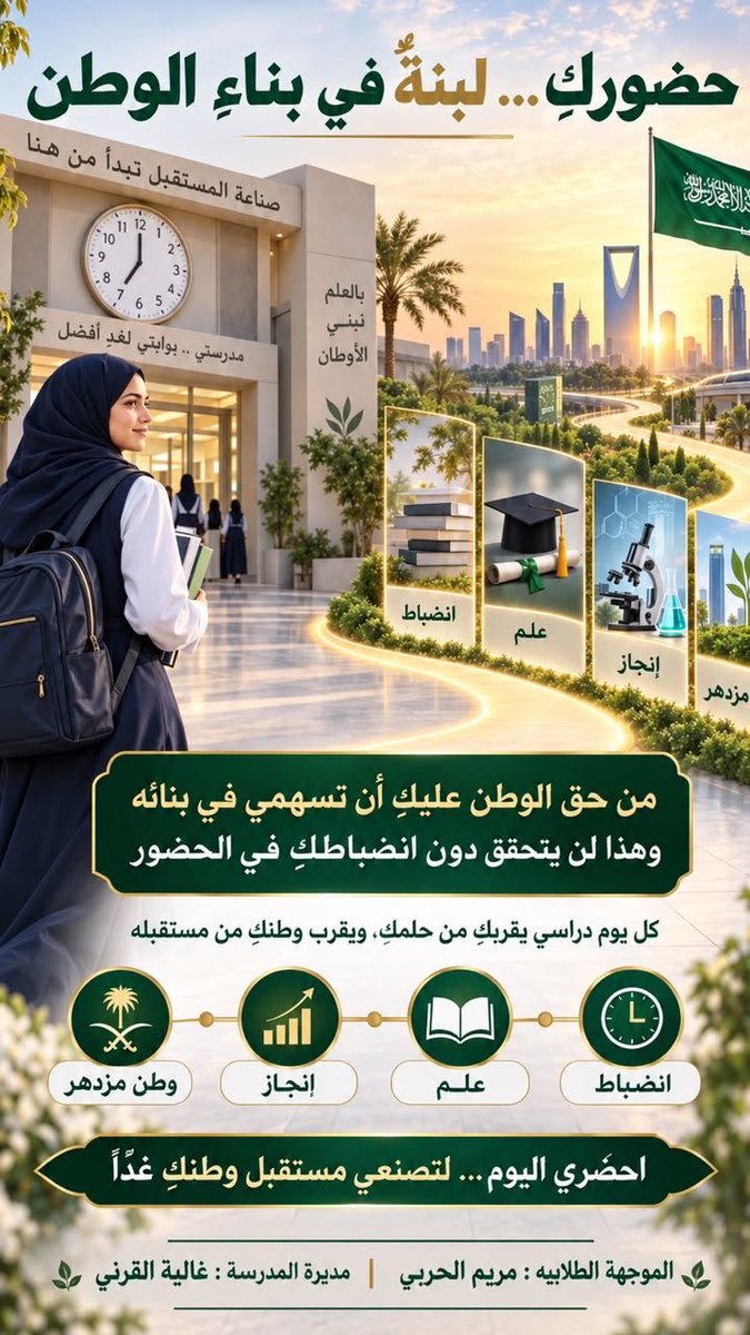 almarifah_edu's tweet photo. حضورك ..لبنةٌ في بناءِ الوطن
#الانضباط_المدرسي https://t.co/f5IbGPpFDm