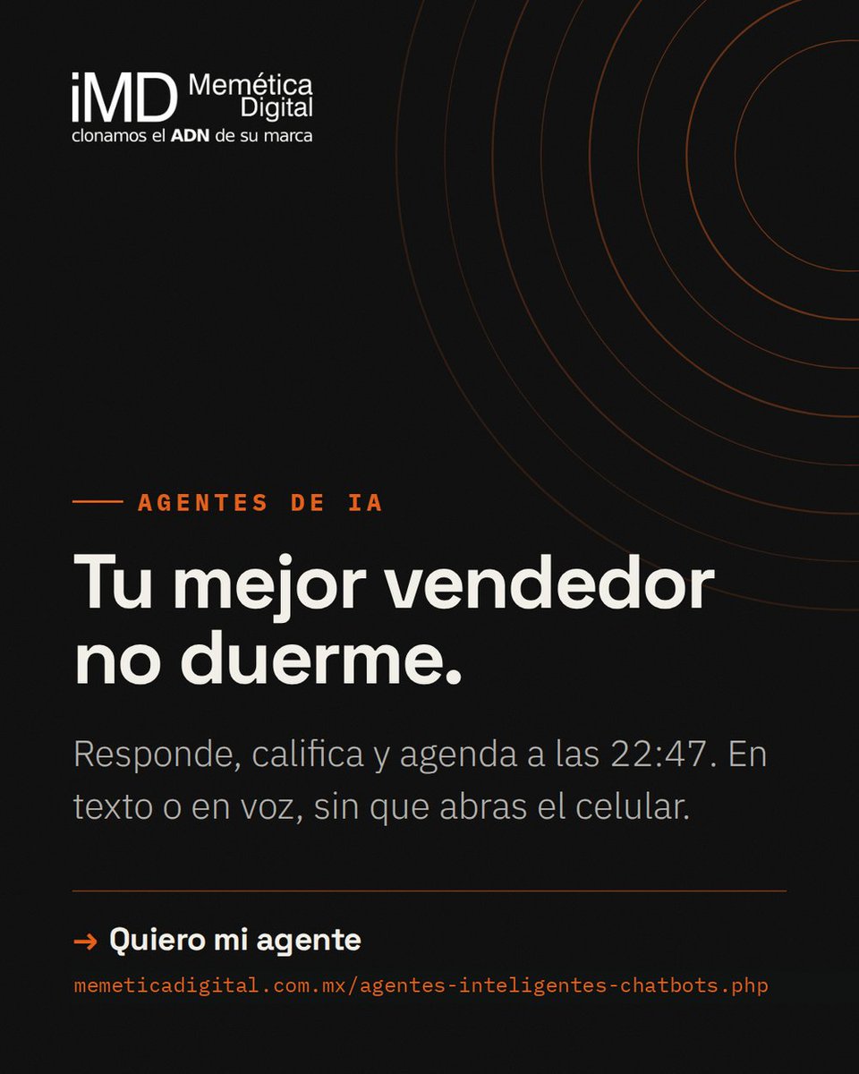 MemeticaDigital's tweet photo. Un chatbot que responde, califica y agenda 24/7. Así el equipo se enfoca en cerrar, no en contestar.
Quiero mi agente:
#Chatbots #IA #Automatizacion https://t.co/zISWucHPvs