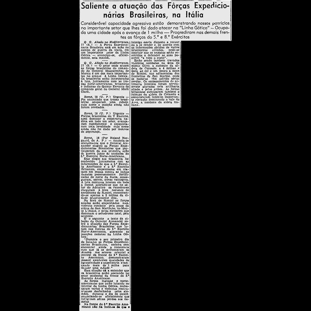 sentandoapua's tweet photo. Notícias da 2ª Guerra: 19SET1944-Saliente a atuação das Forças Expedicionárias Brasileiras, na Itália https://t.co/O9loSpOoTi 

#SET44 #JB #WWII #FEB #Italia @exercitooficial @feb_brasil https://t.co/OBGnCkJ5sn