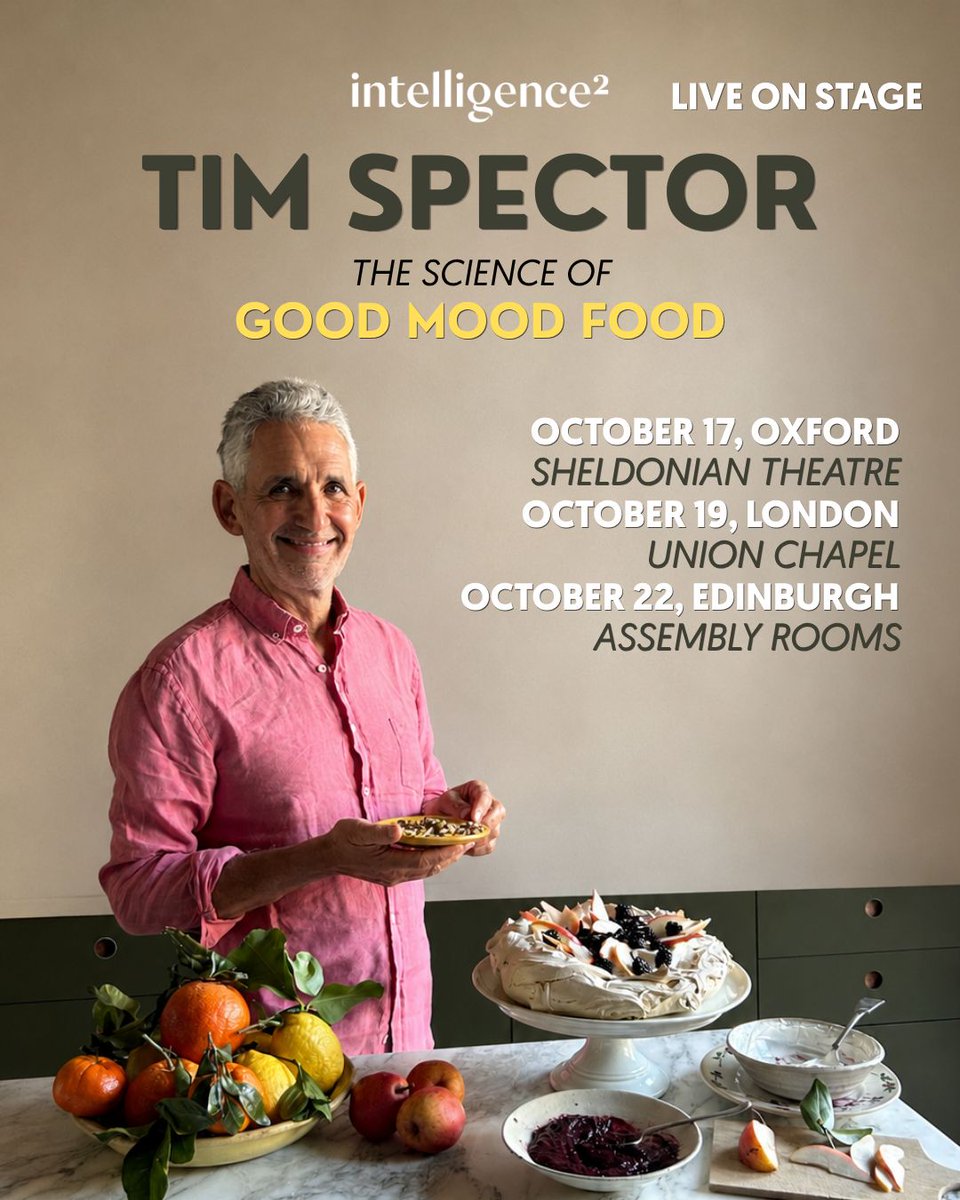 intelligence2's tweet photo. TIM SPECTOR. LIVE ACROSS THE UK.

This October, @timspector joins us live to explore the science behind the gut–brain connection, the trillions of microbes that shape our health and how food can support your brain, heart and metabolism.

Book now: https://t.co/I1cac06SUl https://t.co/rZzbgk88Tp