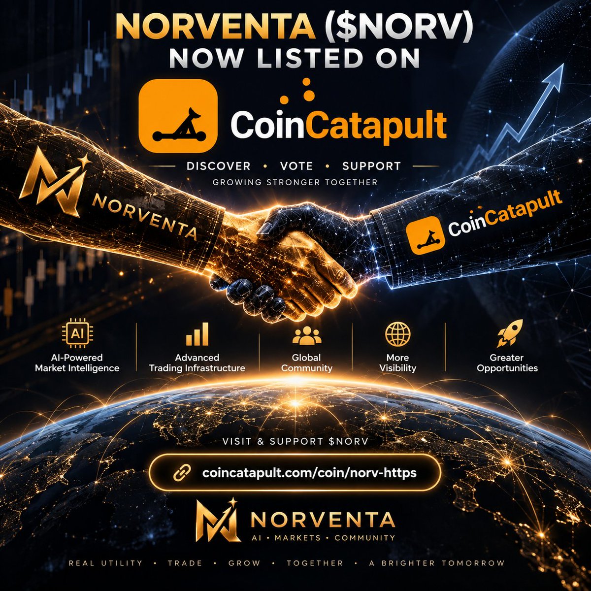 NORVToken's tweet photo. 🚀 NEW LISTING: NORVENTA ($NORV)

$NORV is now live on CoinCatapult.

Another step in expanding NORVENTA across the global Web3 ecosystem. 🌐

Discover NORVENTA. Support $NORV. Cast your community vote. 🗳️

🔗 https://t.co/7elXlPcNK7

AI • Markets • Trading • Community

#NORVENTA #NORV #Base #AI #Web3
