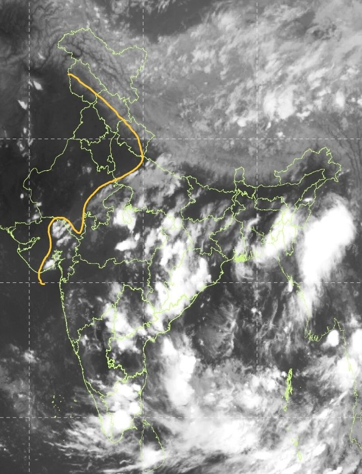 navdeepdahiya55's tweet photo. Monsoon had came to an end in north west India. Satellite imagery on 19th September evening indicating clear weather conditions.
IMD had announced withdrawal of SW monsoon from extreme west Rajasthan today. 
Officially it will withdraw from Punjab, Haryana, Delhi NCR and rest of Rajasthan by early next week.