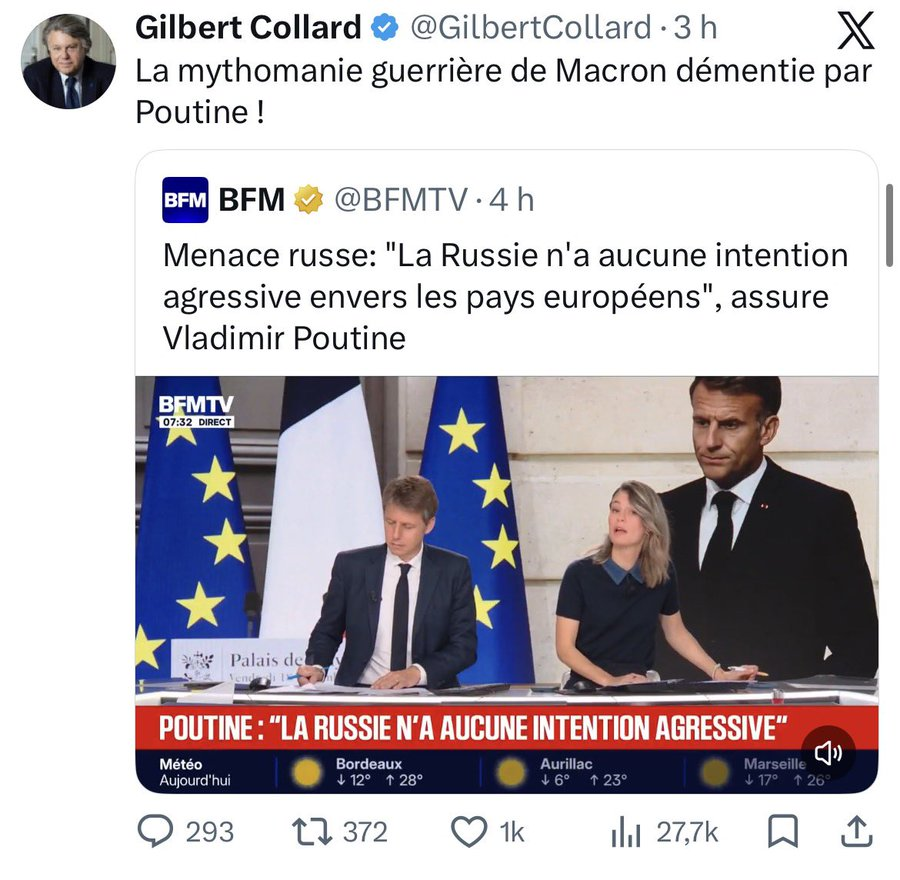 LunairePierre3's tweet photo. Quand tu as davantage confiance dans la parole d'un dictateur ennemi, criminel de guerre récidiviste, responsable de milliers de morts, d'enlèvement d'enfants ukrainiens... Plutôt que dans celle de ton propre président...💀 https://t.co/j7BUTh1Sok