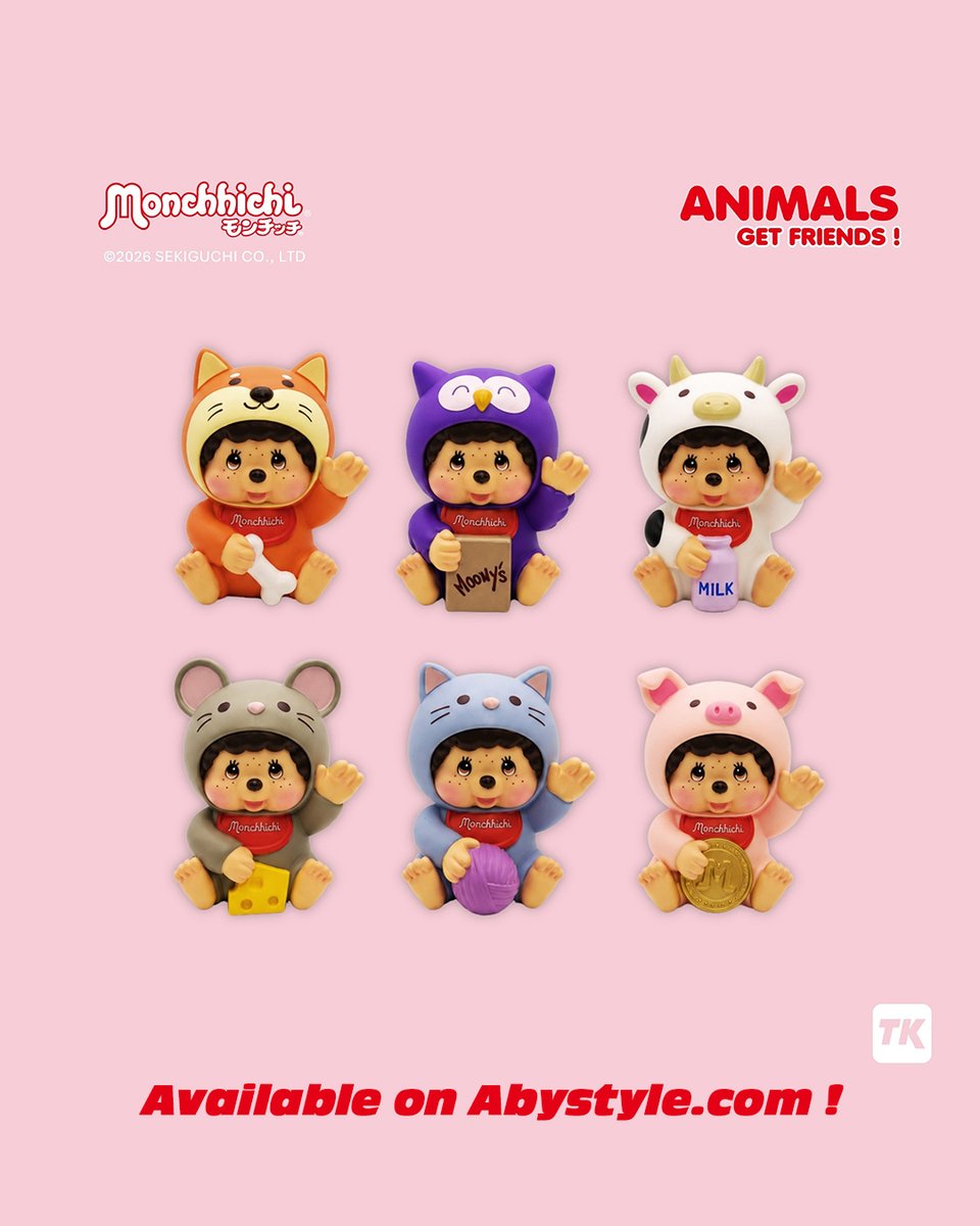_ABYstyle's tweet photo. Animal mode: ON! 🐾✨

Each Monchhichi Animals Blind Box hides 1 mystery figure + collector card. Collect 6 kigurumi-inspired characters and 1 rare surprise!

#ABYstyle #TheFanExperience #Monchhichi

➡️ AVAILABLE IN OUR ABYSTYLE FULL STUFF SHOPS AND https://t.co/bBKDysnxFK https://t.co/OZRAUQGjCB