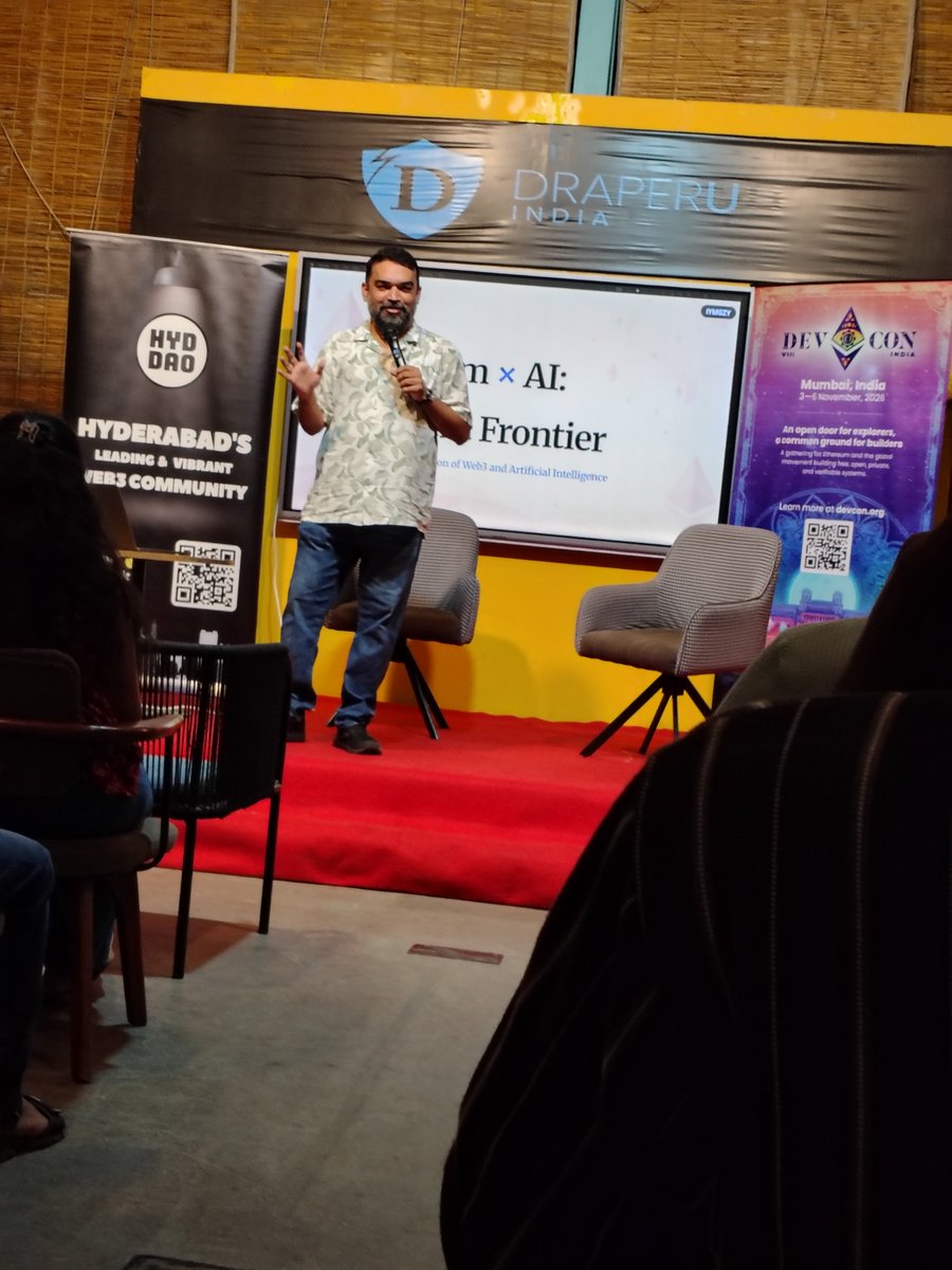 gourav_mit81175's tweet photo. Great session at DraperU Hyd by @hyderabaddao! 🎉 Happy 4th anniversary to the community
Key takeaways:
• 0G &amp; its role in @ETHGlobal hackathons
• @HarishKotra on Ethereum as the hands &amp; legs of AI agents
• Great icebreaker panel
Pumped to build at @EFDevcon! Thanks @geodelabs https://t.co/DSsPPnnNtO