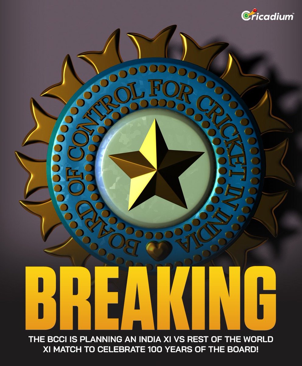 Cricadium's tweet photo. India XI vs Rest of the World XI! 🚨🏏
Reports suggest the BCCI is planning a special match to celebrate 100 years of the board. 🇮🇳🌍
#BCCI #TeamIndia #Cricket #IndianCricket #RestOfTheWorld https://t.co/MJEzDfwiBs