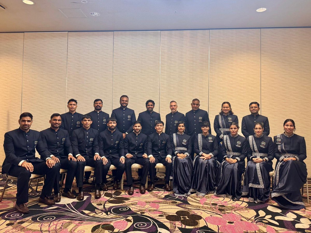BFI_official's tweet photo. A moment of immense honor as we step onto the continent’s grandest stage. Team India’s boxing squad, standing strong and united at the Asian Games—ready to strive for ultimate glory. 

🇮🇳 High spirits, unwavering grit! https://t.co/mRmjfZvMb6