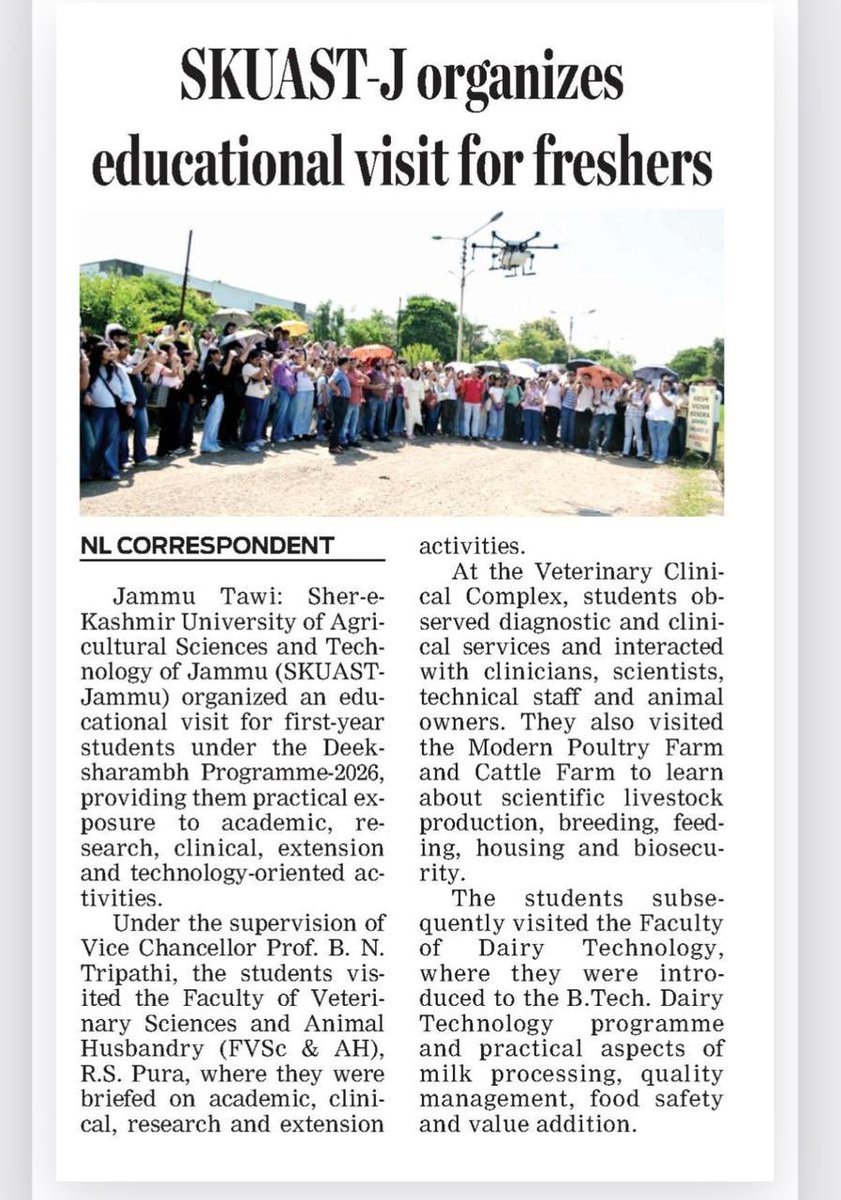 CellSkuast's tweet photo. Glimpses of SKUAST Jammu Deeksharambh-2026 in Media https://t.co/HCLgCdRXiU