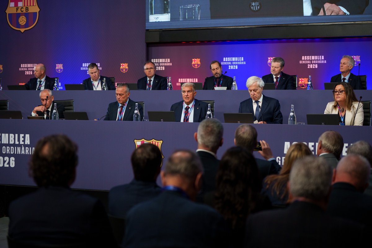 FCBarcelona's tweet photo. The Assembly is back underway after the lunch break. 

You can follow it live on Barça Play: https://t.co/DUTnXBf0Vi

And also follow the minute-by-minute updates on our website: https://t.co/2HjMONFI5A https://t.co/gis95SdXTl