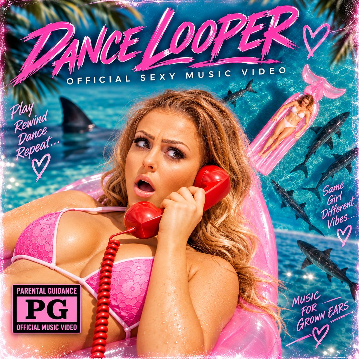 NotSafeForMusic's tweet photo. 🔥🦈 DANCE LOOPER – OFFICIAL MUSIC VIDEO 🦈🔥  One girl. One pink inflatable. A red telephone. And a whole lot of sharks! 🦈💗  A sexy, playful summer anthem full of unexpected twists, tropical vibes and dancefloor energy! ☀️🎶  🎬 Watch the FULL music video now!  👉 LINK IN BIO https://t.co/uYvM6KKnmc