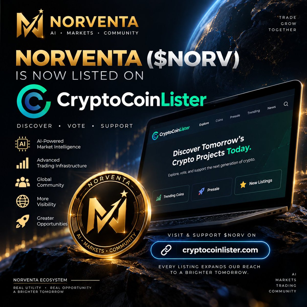NORVToken's tweet photo. 🚀 NEW LISTING: NORVENTA ($NORV)

$NORV is now listed on CryptoCoinLister. 🌐

Another step in expanding NORVENTA's visibility across the global crypto ecosystem.

Discover NORVENTA. Explore $NORV. 👇

https://t.co/IFrUi8FXXL

#NORVENTA #NORV #Base #AI #Web3 https://t.co/LNuMPpg5MI