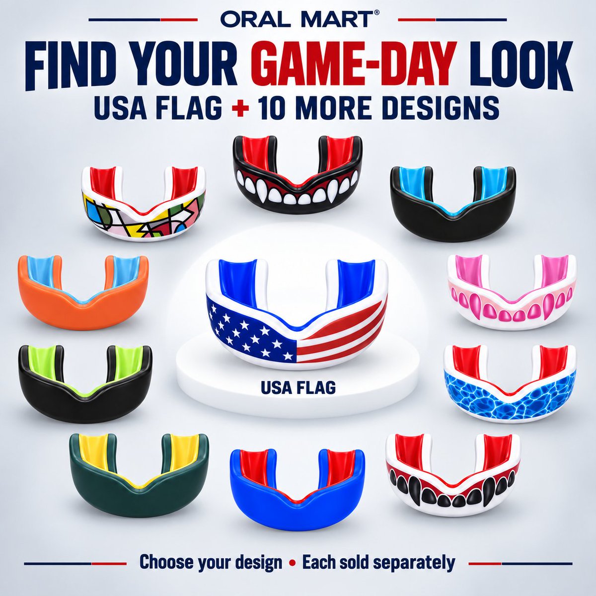 OralMart's tweet photo. Bring your personality to every play with ORAL MART sports mouth guards! From our standout USA flag mouth guard to bold fangs, colorful patterns, and vibrant dual-color designs, find a look that matches your team spirit.

🛒 Find your game-day look at https://t.co/5SGqnaJddk https://t.co/A2YiM8jx1p