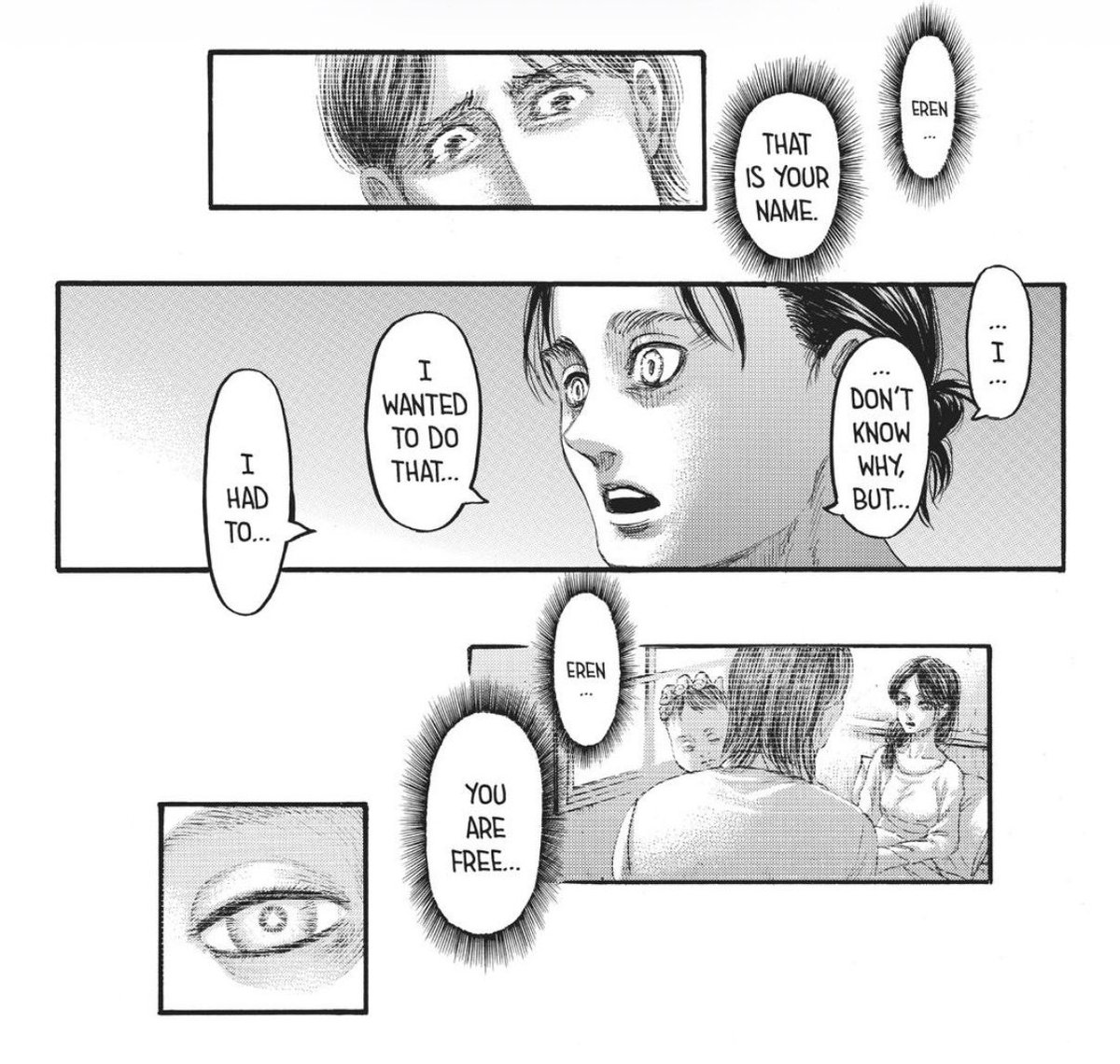 TheGamingClaw's tweet photo. I think the one thing the anime doesn’t really show as well is erens hesitance when it comes to why he wants to see the outside world/blank slate.  

It was there since the very start and I think his expression etc is more than enough. You don’t need everything spelt out lmao https://t.co/bwSLVdHj83