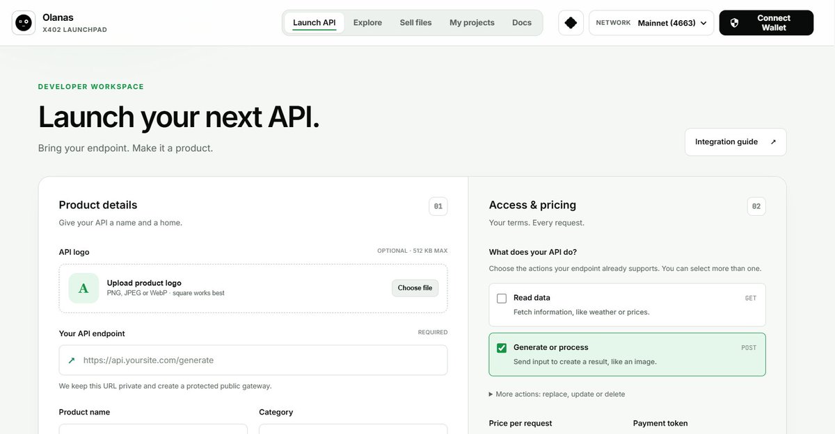Olanas_Infra's tweet photo. We’re live with a fresh update for $OLANAS

A lot of bugs across https://t.co/7rOM25JTBi have been fixed, and the Launchpad experience is now cleaner and more stable.

We’ve also improved the API launch flow so developers can move from an endpoint to a monetized product with less friction.

More improvements are already in progress
