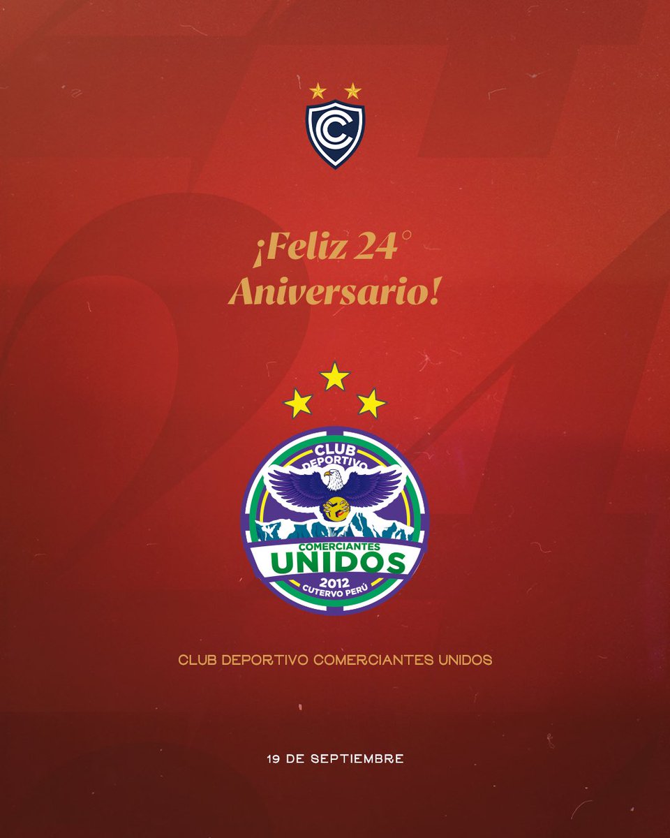 Club_Cienciano's tweet photo. ¡𝗙𝗘𝗟𝗜𝗭 𝗔𝗡𝗜𝗩𝗘𝗥𝗦𝗔𝗥𝗜𝗢! 🤝🏻
Saludamos afectuosamente a @CU_Cutervo por sus 24 años de vida institucional.

¡𝘍𝘦𝘭𝘪𝘤𝘪𝘥𝘢𝘥𝘦𝘴! ⚽🎉 https://t.co/Ka7w1aO3XL