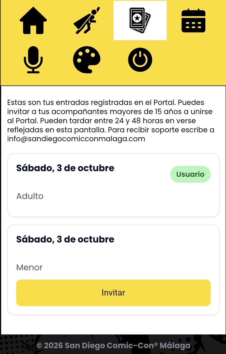 Sergidd_'s tweet photo. @comicconmalaga Buenas, tengo una duda, tengo registrada mi entrada y un menor, pero en el recuadro del menor hay otro recuadro que pone invitar, entonces lo tengo registrado o debo invitarlo aún siendo menor? https://t.co/Oxni4cb7RY