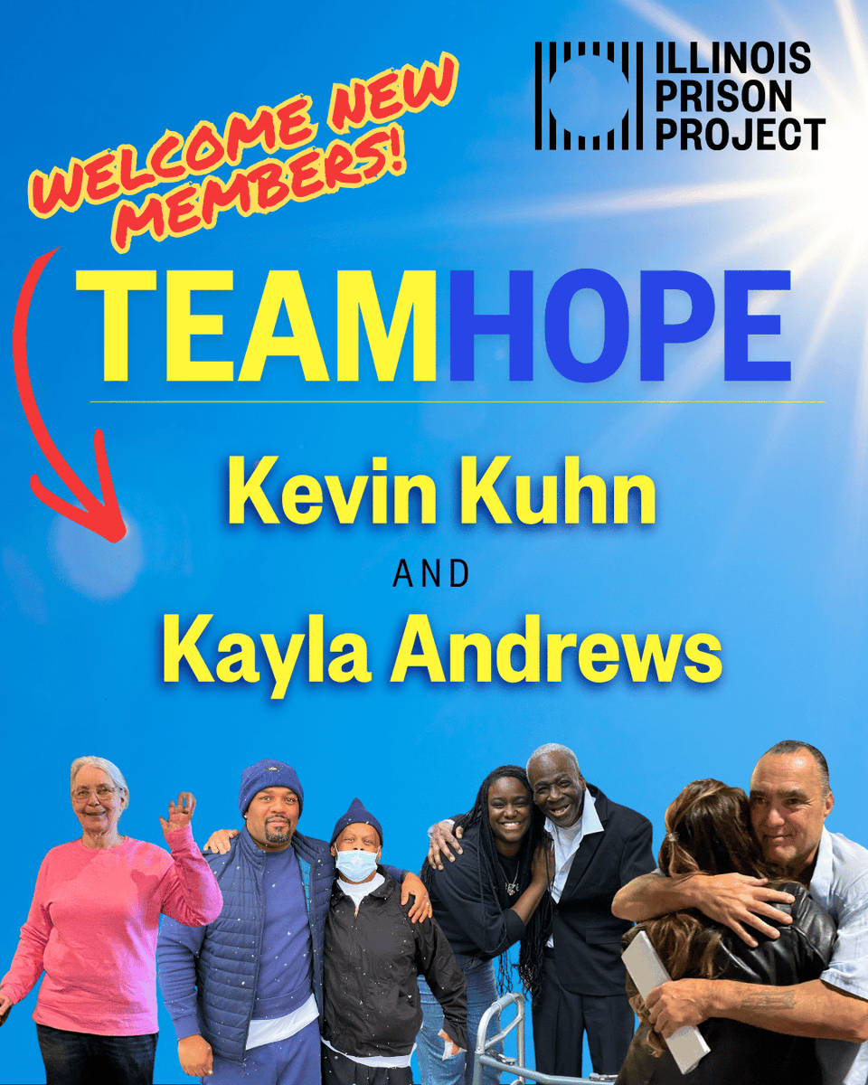 ILPrisonProject's tweet photo. 🙏🏾THANK YOU to Kevin Kuhn &amp; Kayla Andrews, the newest members of Team Hope, IPP's monthly giving program, which gives us reliable funding to provide legal representation to people in prison &amp; educate communities about the harms of mass incarceration:
https://t.co/QopYo0dkgl https://t.co/CYKmRfbZbr