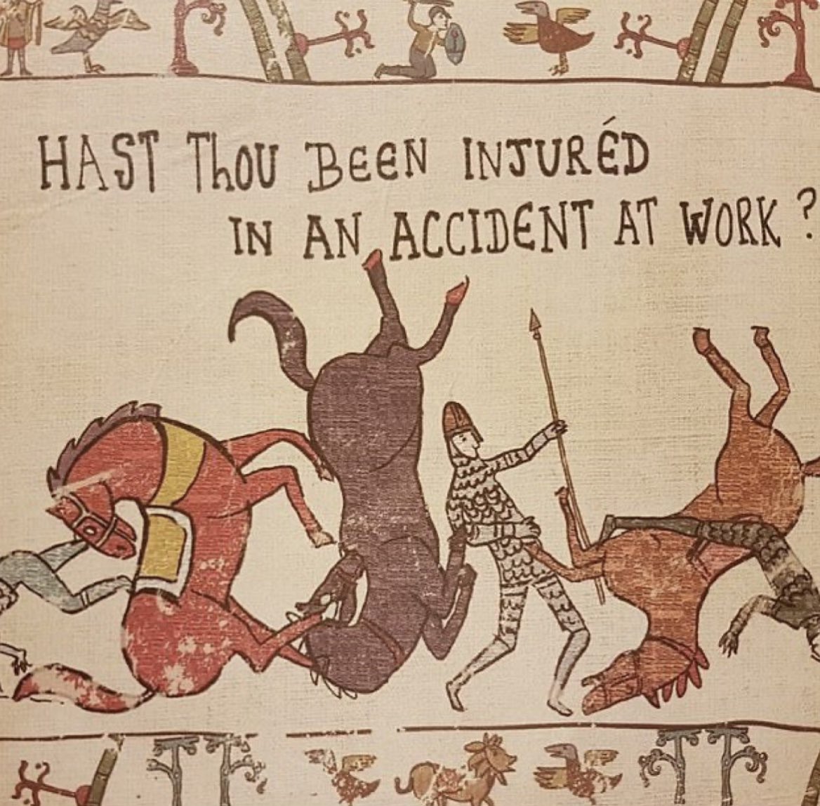 The_East_End's tweet photo. I don’t remember these advertisements in the Bayeux Tapestry… 

#eastend #history #humour #Bayeuxtapestry https://t.co/qrLE4XhjAT