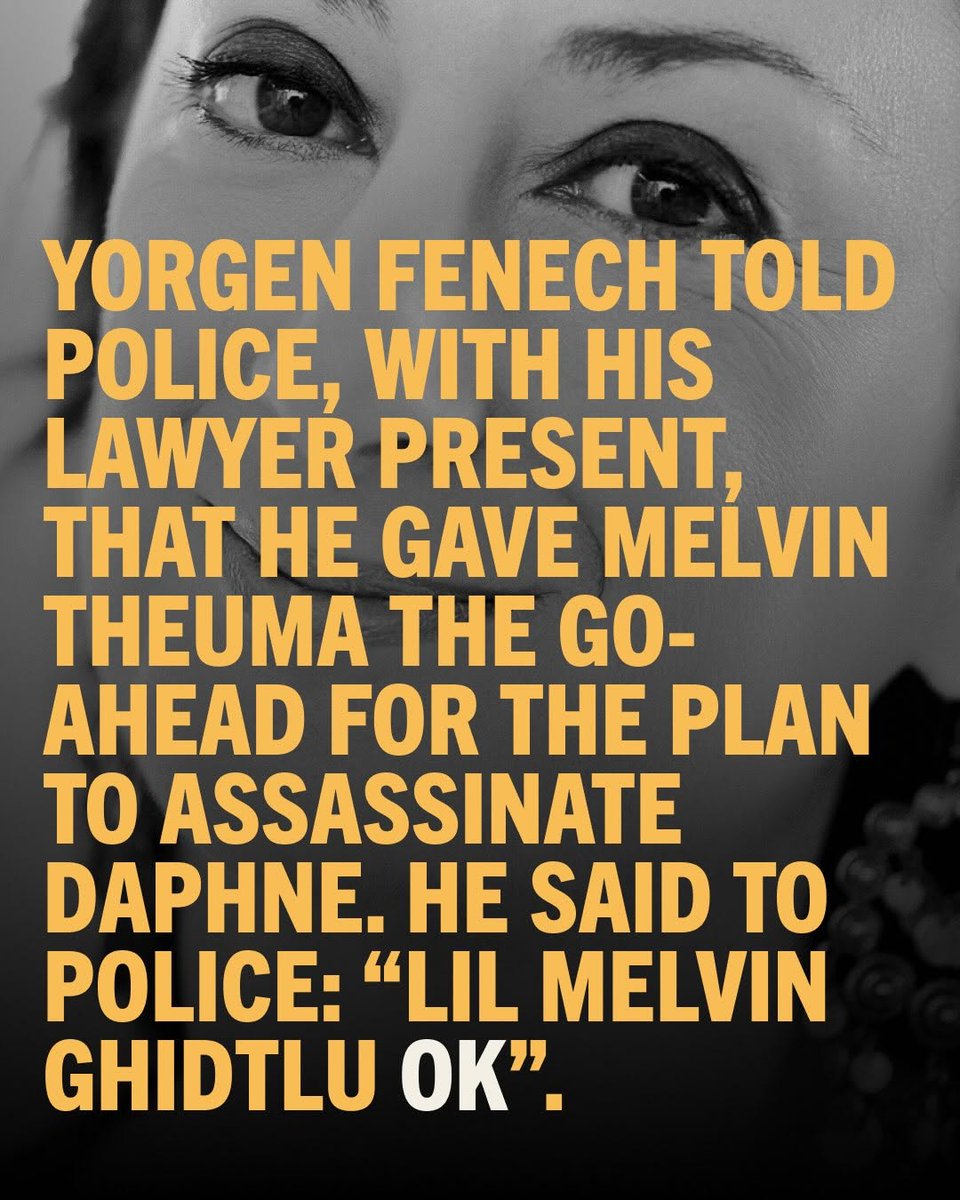 daphnefdtn's tweet photo. 1⃣ Yorgen Fenech  
- arrested 20/11/2019
- consulted his principal lawyer for around 20 hours
- gave an official statement to the police accompanied by a lawyer
- told police he gave Melvin Theuma the go-ahead to execute the plan to assassinate Daphne: “lil Melvin ghidtlu OK”. https://t.co/C4BHuwXvYE