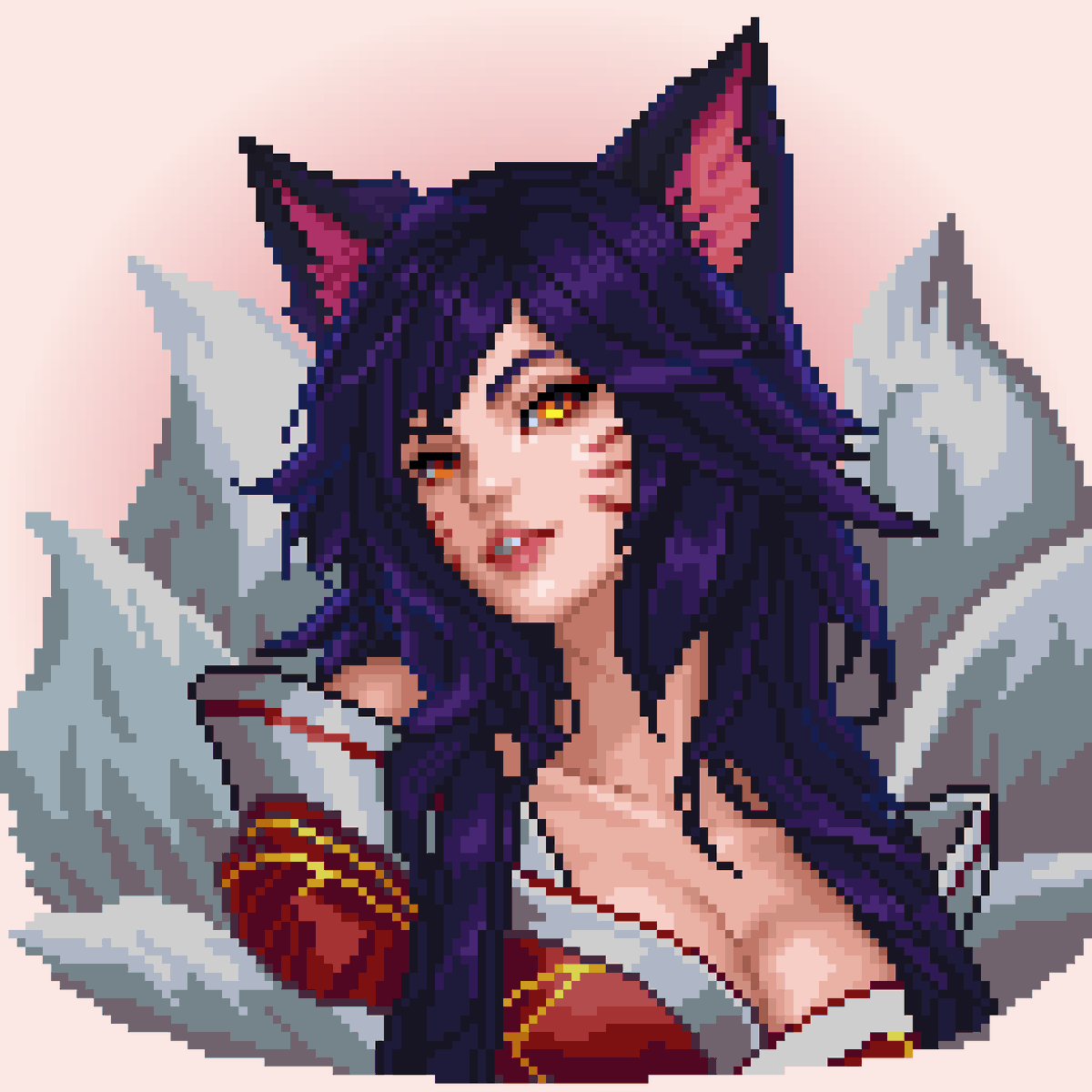 jblrkmpr's tweet photo. The Nine-Tailed Fox. 🦊

#pixelart #Ahri #LeagueOfLegends https://t.co/EBCZc6aXmb
