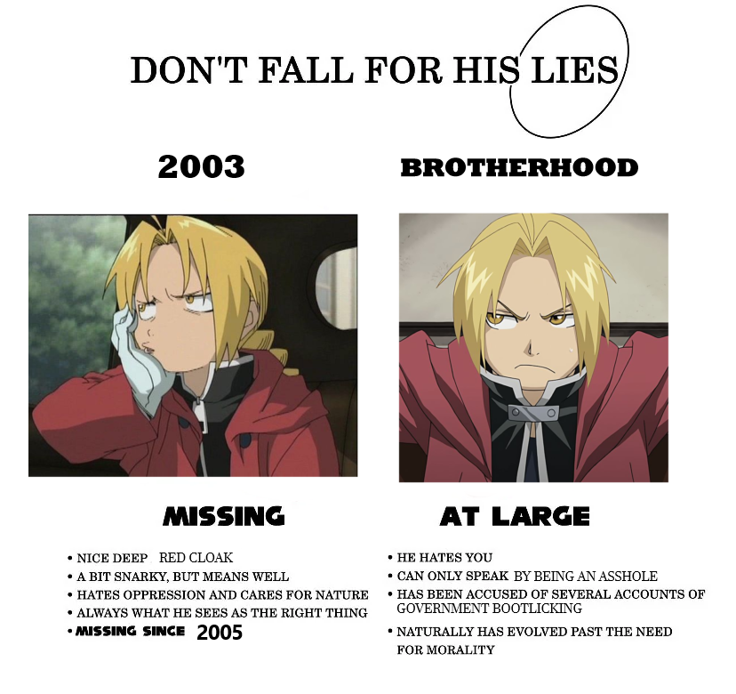 gorbsniffle98's tweet photo. fma 03 vs brotherhood https://t.co/xjgZQ8ZdFq