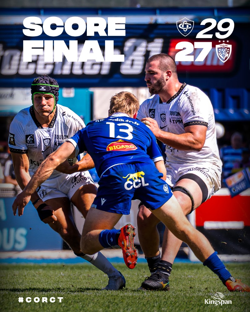 RCTofficiel's tweet photo. [⏱80'] 29-27
𝗙𝗜𝗡 𝗗𝗨 𝗠𝗔𝗧𝗖𝗛 ❌

Que c'est cruel pout nos Toulonnais qui ont mené toute la rencontre...

Un nouveau point de bonus défensif pour nos 🔴&amp;⚫️... https://t.co/RekxqWbkYr