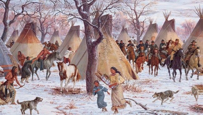 brettachapman's tweet photo. In 1868, the US Army shamefully attacked a Cheyenne village and committed a massacre. Two Indigenous victims saw White soldiers murdering an innocent pregnant woman, then cutting open her stomach and killing the fetus—horrid. Native Americans absolutely weren’t the savages! https://t.co/Lzw8ntQRj8