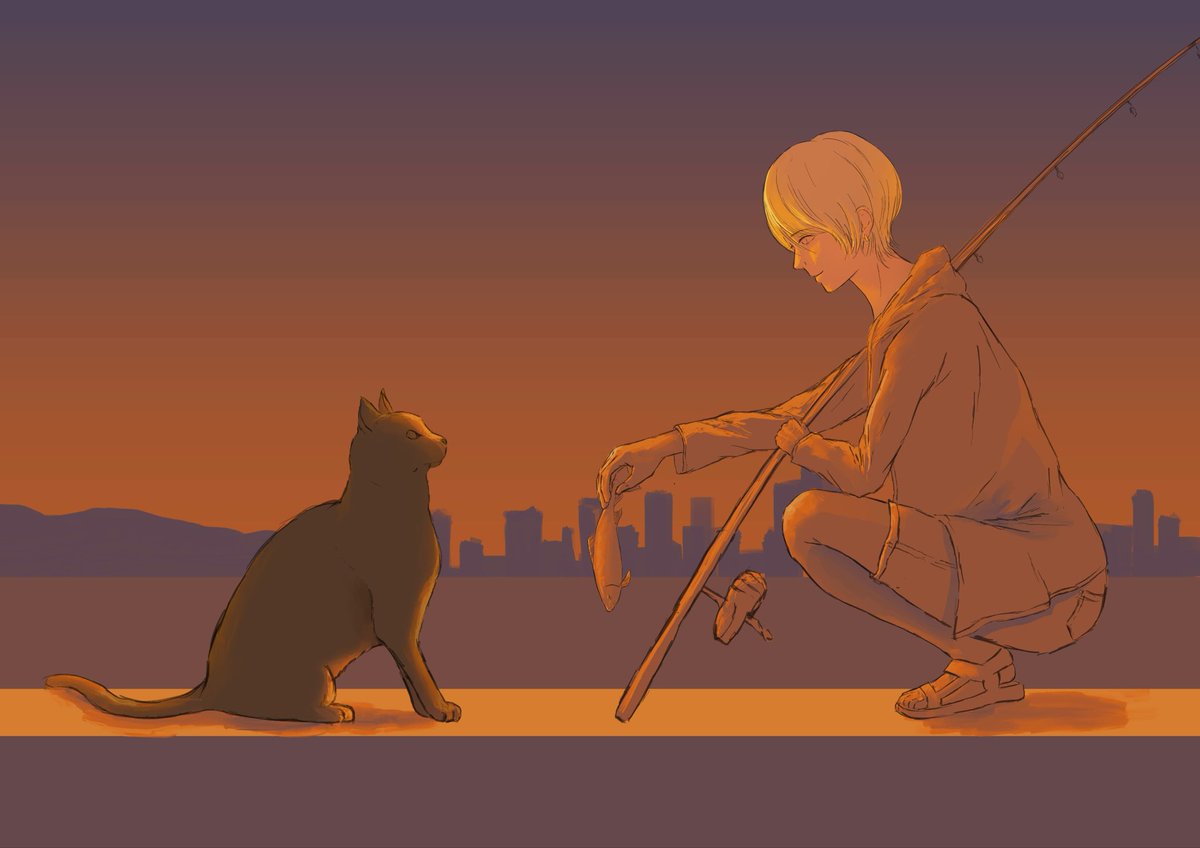 StudioHalu's tweet photo. ラフ画　港町の一場面を描いています！

#イラスト　#猫 https://t.co/EVTU6OPfaD