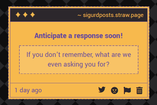 sigurdposts's tweet photo. Hello, sender. I just like to talk about myself. https://t.co/sqE2iqQDRN