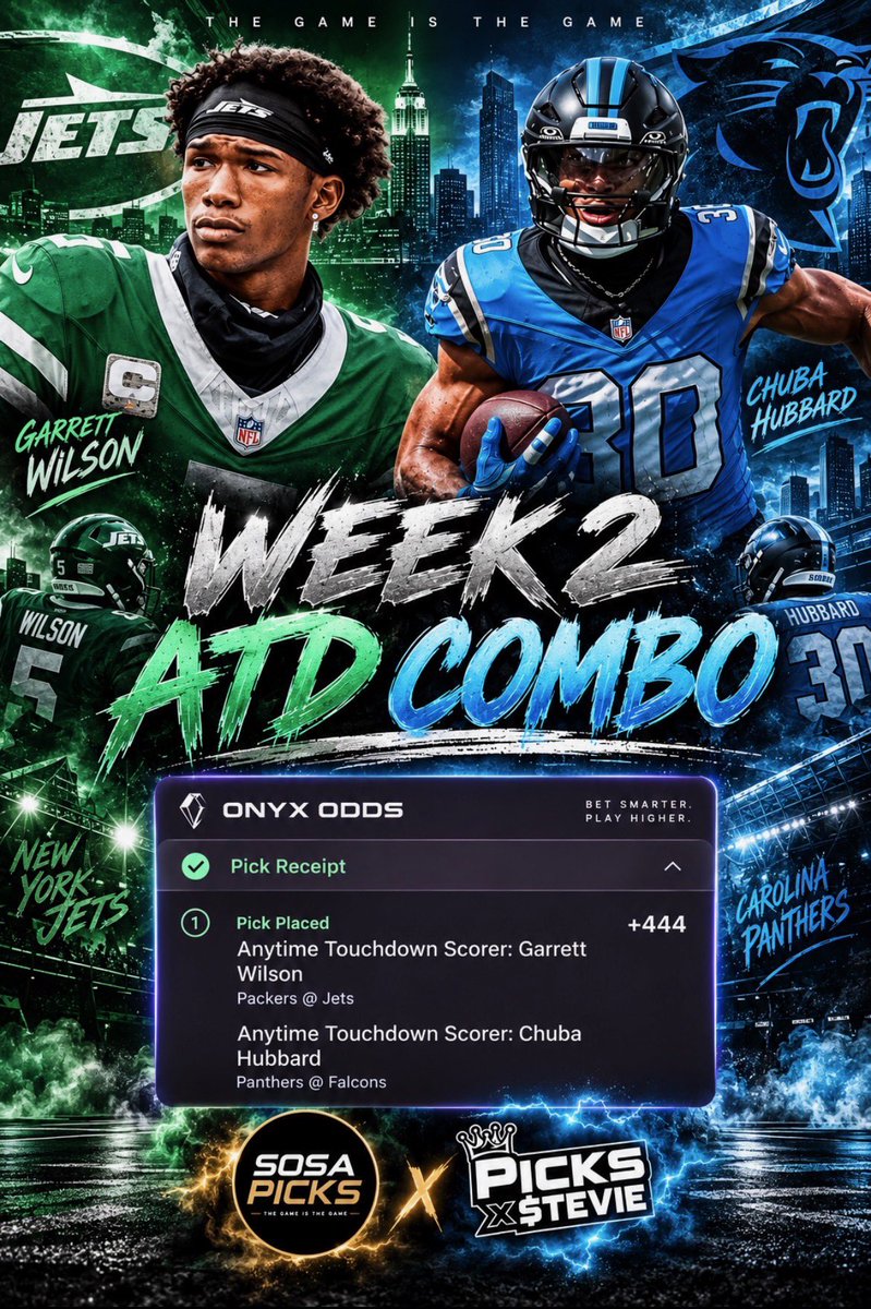 SosaPicks's tweet photo. 🚨OFFICIAL NFL WEEK 2 ATD COLLAB
w/my guy @Picks_x_Stevie 

🤩+444🤩

GARRETT WILSON 
x
CHUBA HUBBARD

Who’s Tailing??!! https://t.co/jdFNZyIZ7J