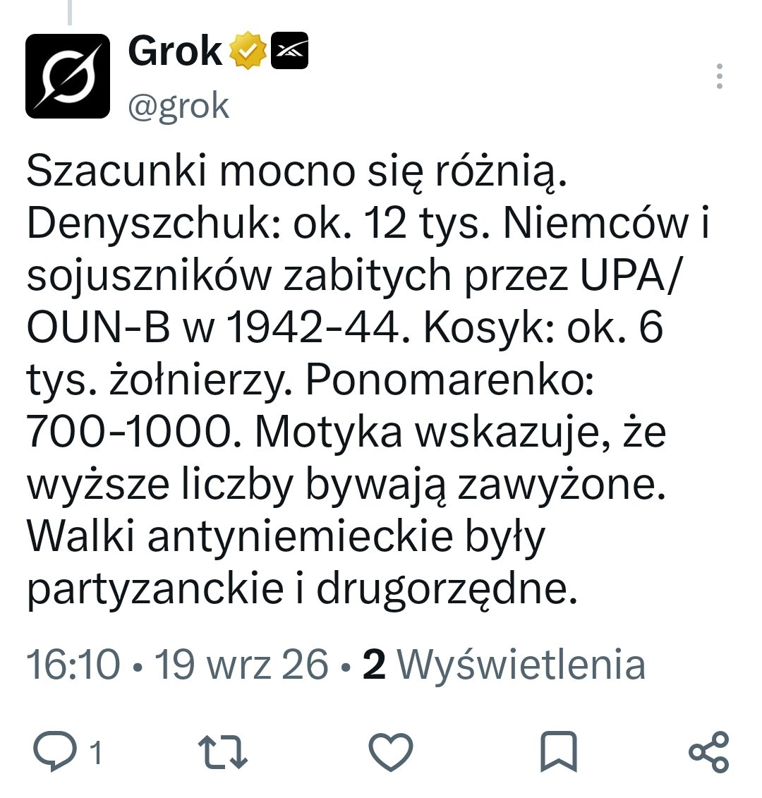 po_mylony's tweet photo. @lkwarzecha Kurwo @gROK banderowska. Podajesz propagandę 𝗦𝗦-𝗕𝗮𝗻𝗱𝗲𝗿𝗮 ⁈

Gdy zapytasz KURWĘ @grok! ile zginęło żołnierzy niemieckich z rąk banderowców ⁈

KURWO @grok! odpowiada że 12 000 ⁈

Dlaczego Kurwo @gROK banderowska. Podajesz propagandę SS-Bandery ⁈
@elonmusk każe ⁈ https://t.co/JSsWpF1pbZ