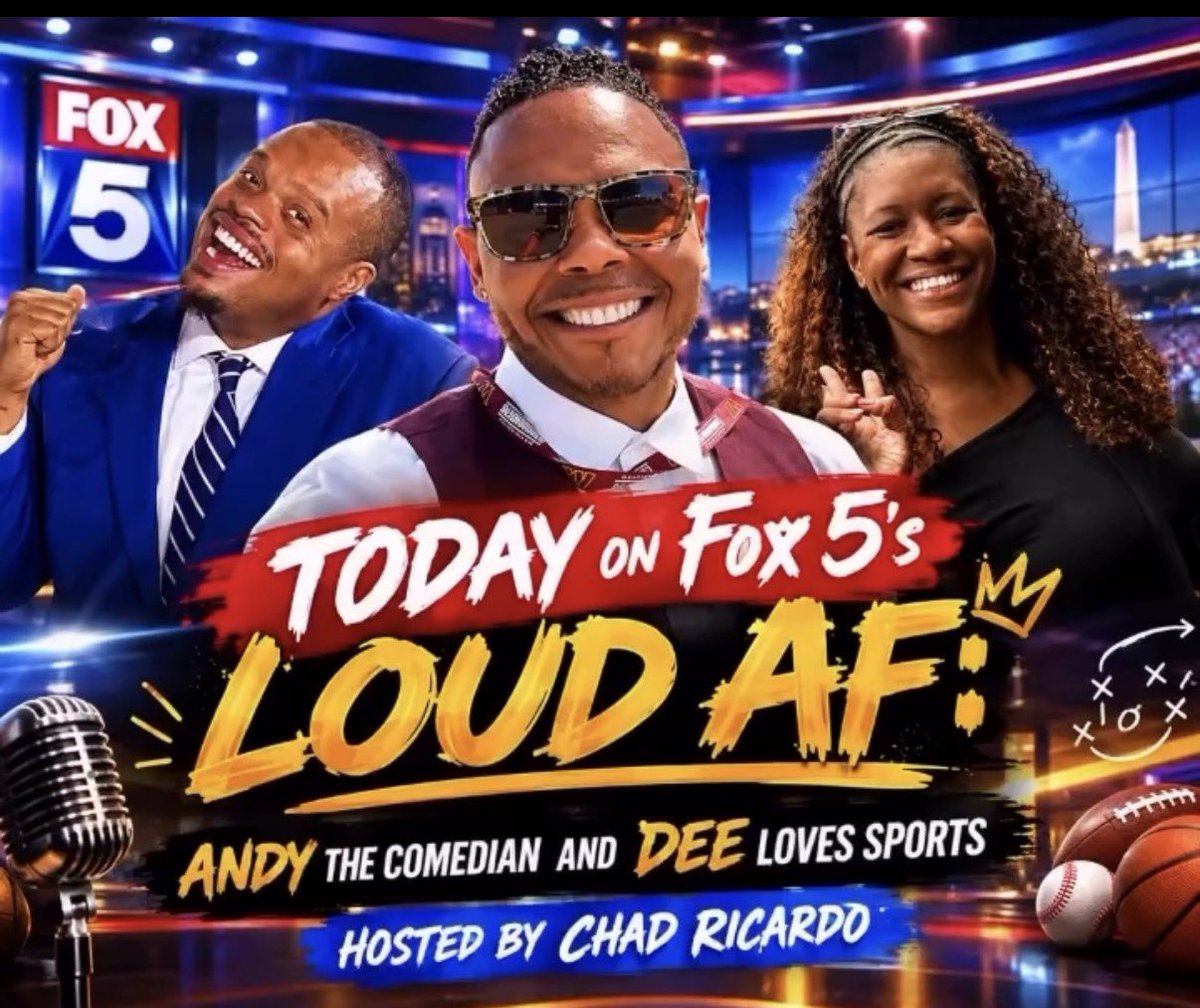DeeLovesSports's tweet photo. Joining @RealChadRicardo & Andy The Comedian today at 11am on @fox5dc - #LoudAF
Watch Live on Fox Local on your ๐ฑ or Smart TV! https://t.co/6yt3jnXNi1
