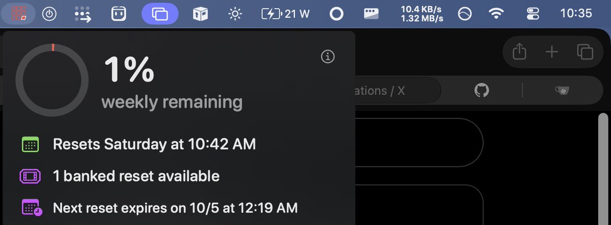 macintogdev's tweet photo. Used 98.5% of two $200 Codex plans this past week. Not renewing the second one, but I did manage to find a pace and orchestration process that will let me use Astra for more than a day and a half now. https://t.co/j8c4U6rww6