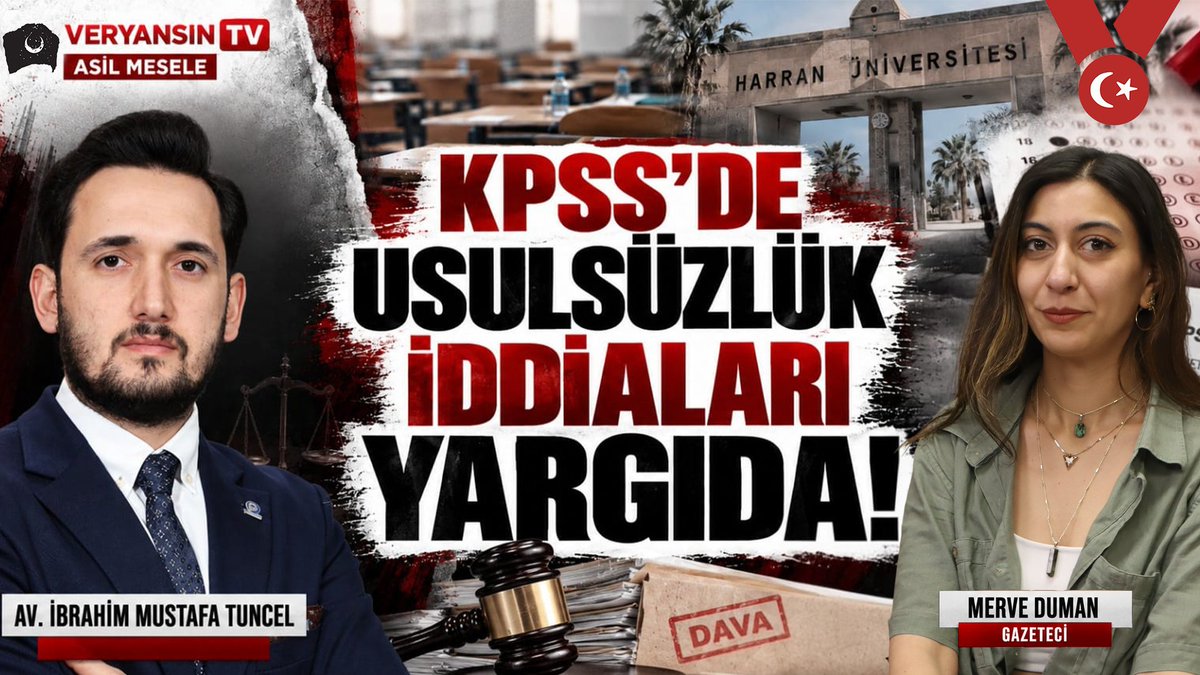 Veryansin_Tv's tweet photo. 🚨 KPSS’DE 392 ADAYA YENİ SINAV KARARI: HARRAN’DA NELER YAŞANDI?

🕗 BU AKŞAM SAAT 20.00’DE YAYINDA!

- Harran Üniversitesi’nde yapılan KPSS’de ne oldu?
- Sınav neden ertelendi? Bazı adaylar soruları önceden gördü mü?
- ÖSYM’nin 392 aday için yeni sınav kararı hukuken ne anlama geliyor?

KPSS’deki usulsüzlük iddialarını yargıya taşıyan Av. İbrahim Mustafa Tuncel anlatıyor, Gazeteci Merve Duman soruyor.

📺 Veryansın TV & Veryansın Haber ortak yayını
🎙️ @AvTuncel
🎙️ @mervedumaann

🔗 İzlemek için:
 https://t.co/Jsuir7aE4k