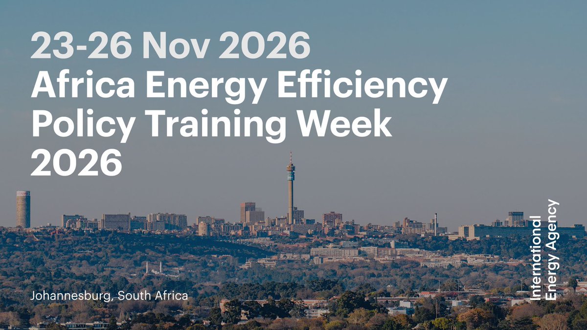 IEA's tweet photo. Applications to join our Africa Energy Efficiency Policy Training Week in Johannesburg from 23-26 Nov are now open!

It will offer insights on how to implement effective #EnergyEfficiency policy in key sectors like buildings, industry &amp; more.

Apply now 👉 https://t.co/Qx0Tt4p4re https://t.co/XIkCnryE2V