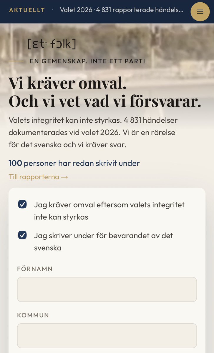 normbrytande's tweet photo. 100 underskrifter första timmen. 

Låt oss tillsammans bygga momentum, för Sverige. Länk i kommentarsfältet: https://t.co/RTivwBCGVb